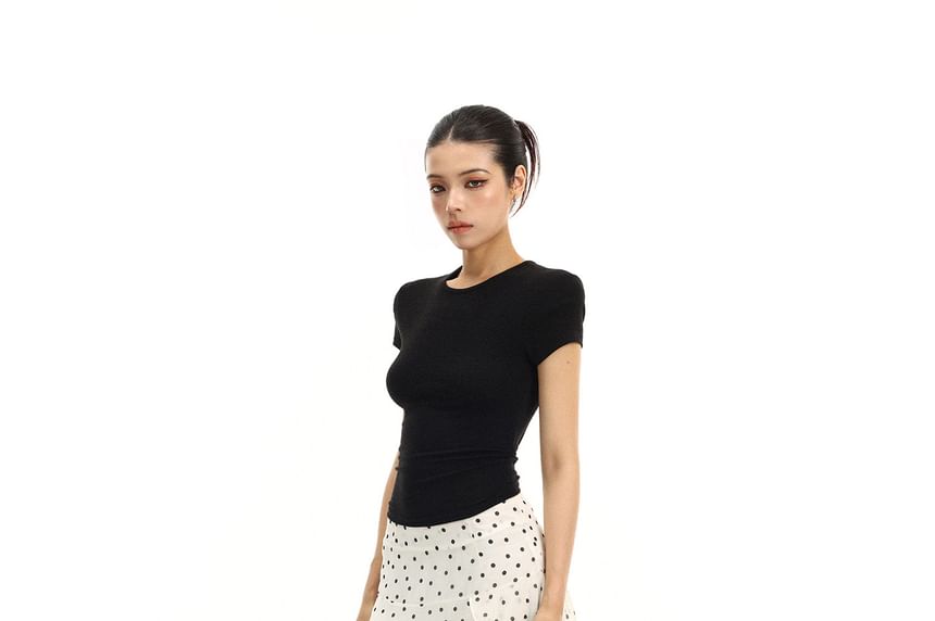 Mid Rise Dotted Asymmetrical Midi A-Line Skirt