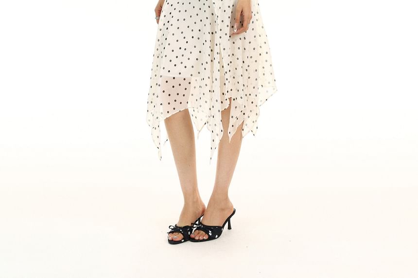 Mid Rise Dotted Asymmetrical Midi A-Line Skirt
