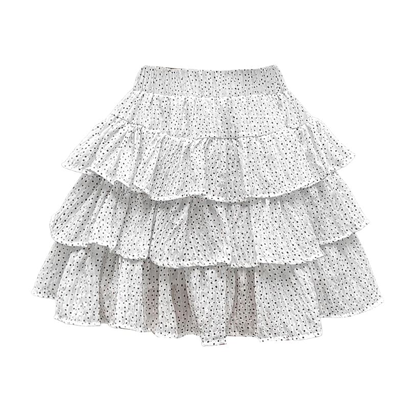 High Waist Micro Dot Tiered Ruffle Mini A-Line Skirt