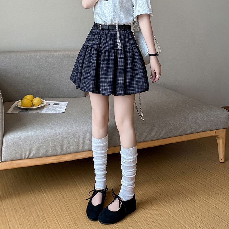 High Waist Plaid Bubble Hem Mini A-Line Skirt