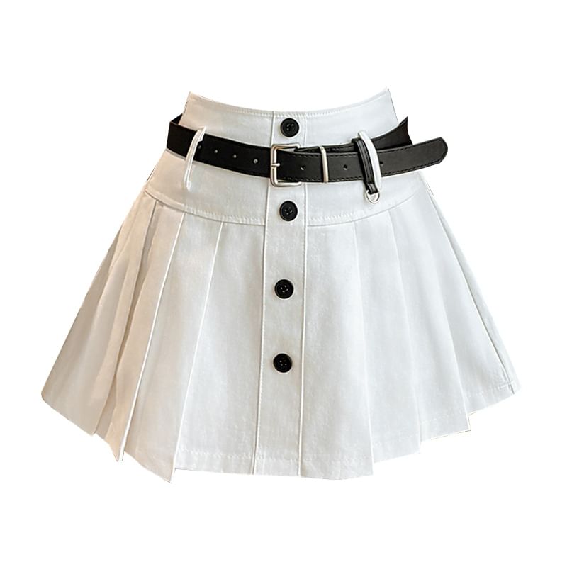 High Waist Plain Pleated Mini A-Line Skirt