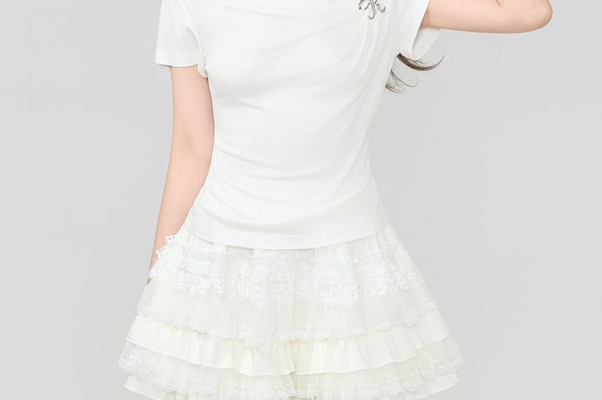 Short Sleeve V-Neck Asymmetrical Solid Top