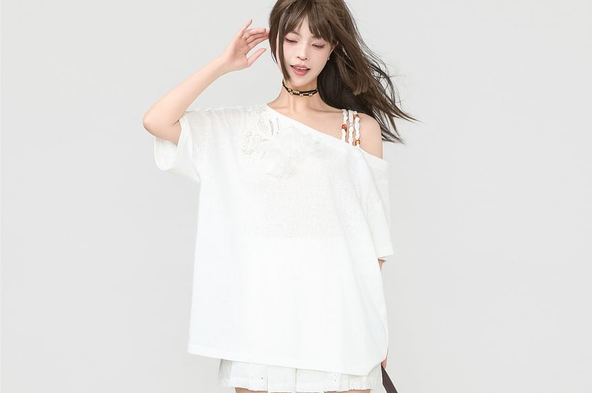 Elbow Sleeve Off Shoulder Top & Mini Pleated Skort