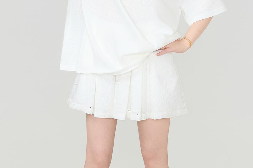 Elbow Sleeve Off Shoulder Top & Mini Pleated Skort