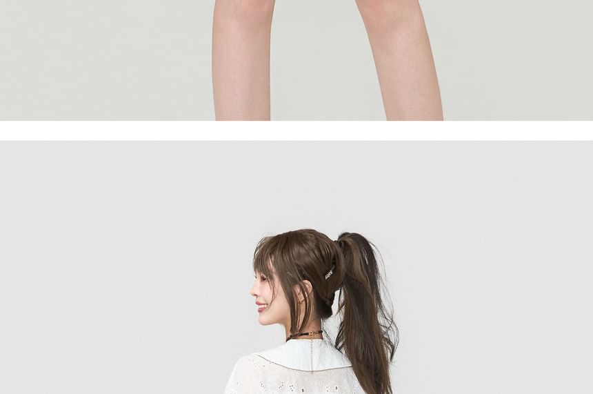 Short Sleeve Perforated Shirt & Mini Pleated Skirt