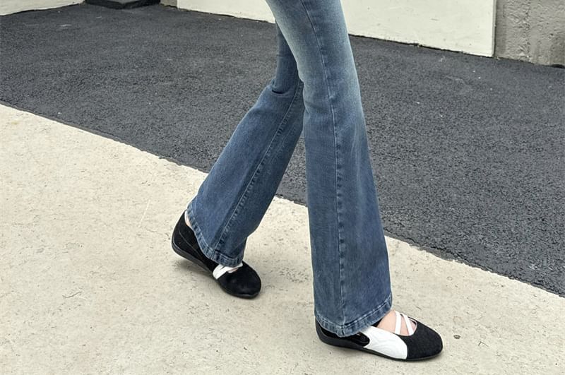High Waist Skirt Overlay Washed Flared Jeans