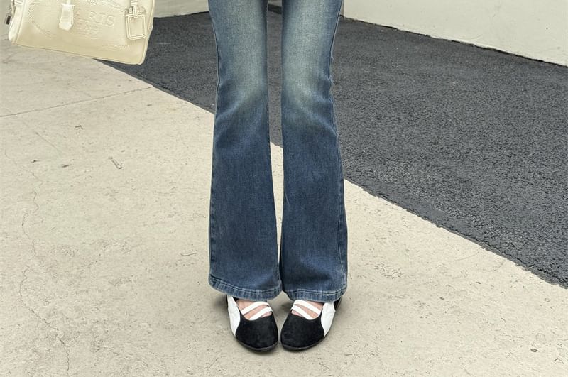 High Waist Skirt Overlay Washed Flared Jeans