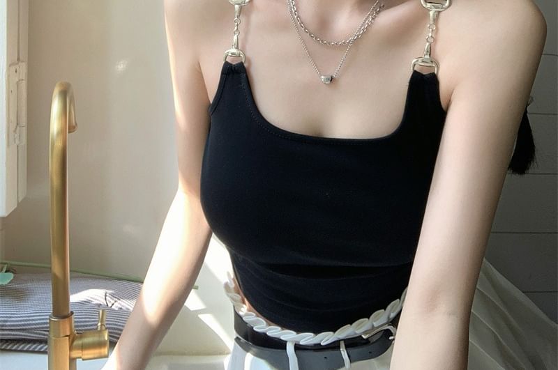 Scoop Neck Padded Tank Top with Horsebit