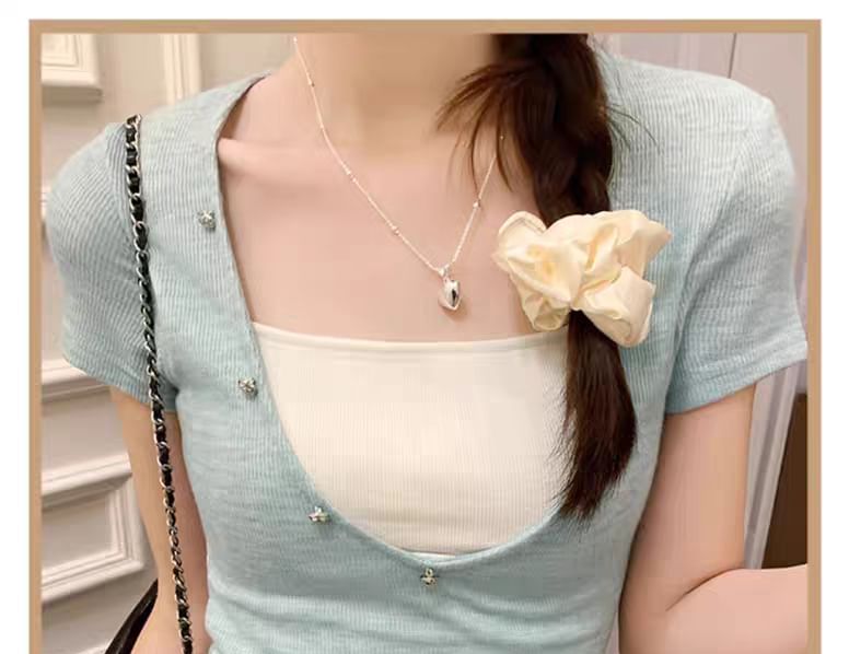 Mock Two Piece Button Detail Top Short Sleeve
