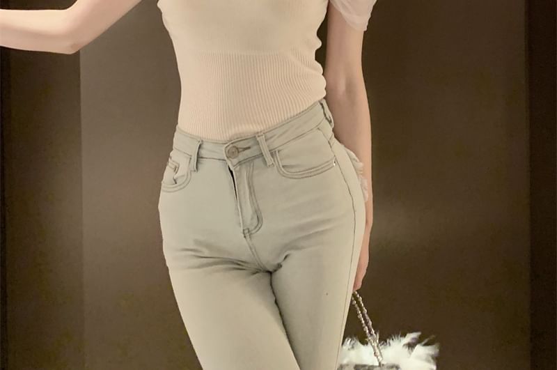 Cold Shoulder Mesh Panel Ribbed Knit Camisole