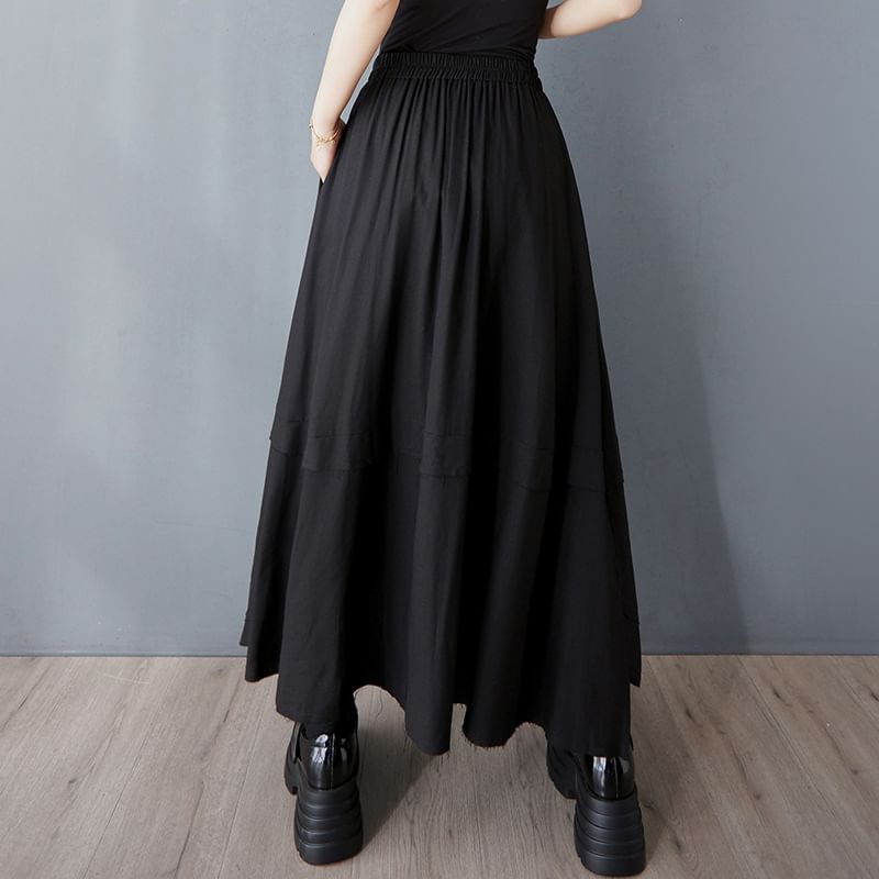Elastic Waist Asymmetrical Maxi A-Line Skirt