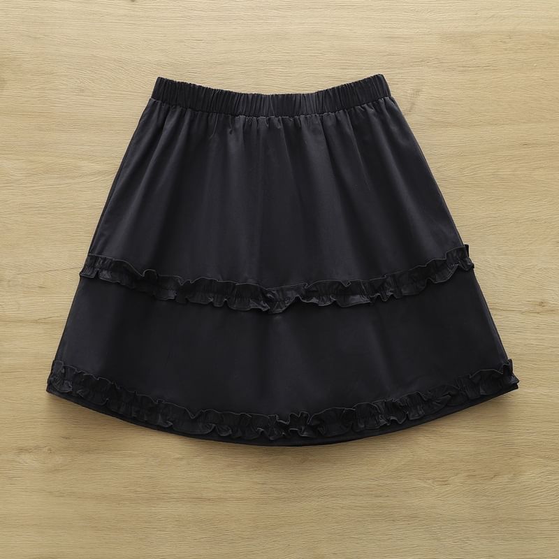 Low Waist Frill Trim Plain Mini A-Line Skirt