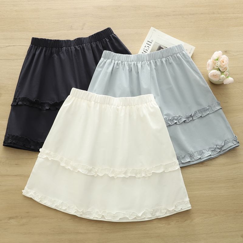 Low Waist Frill Trim Plain Mini A-Line Skirt