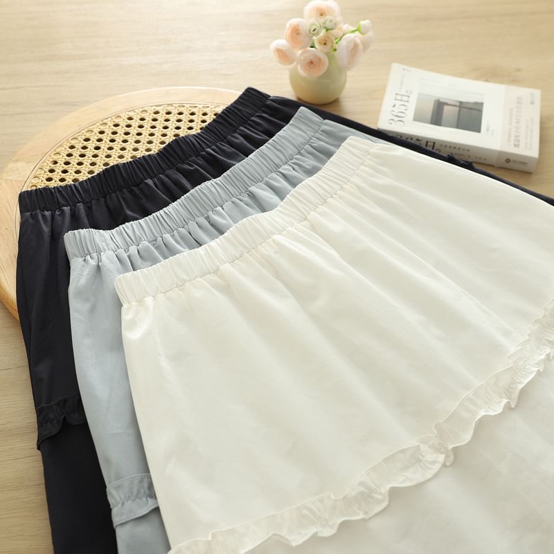Low Waist Frill Trim Plain Mini A-Line Skirt