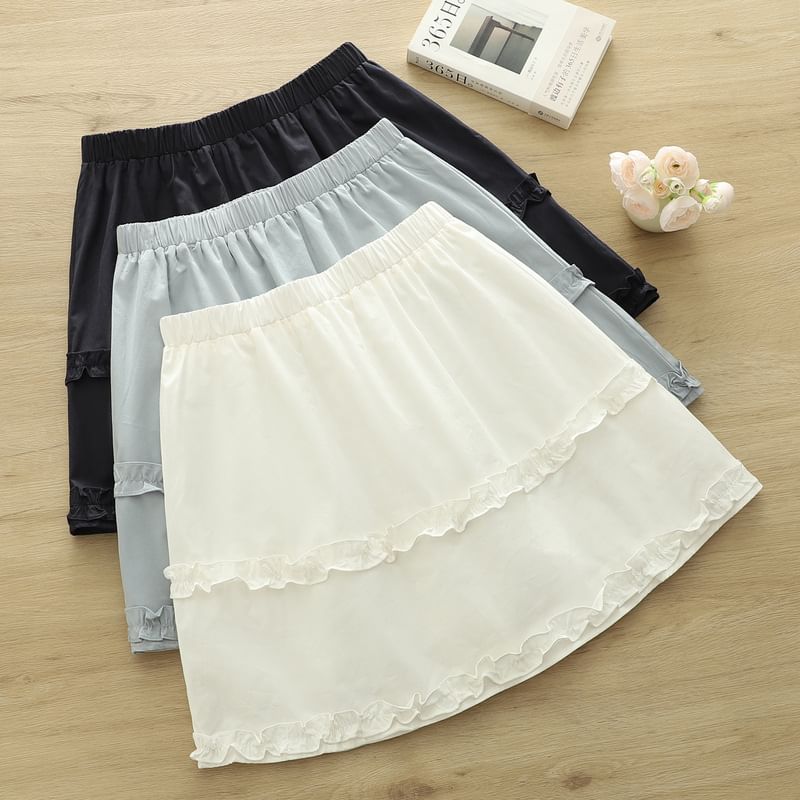 Low Waist Frill Trim Plain Mini A-Line Skirt