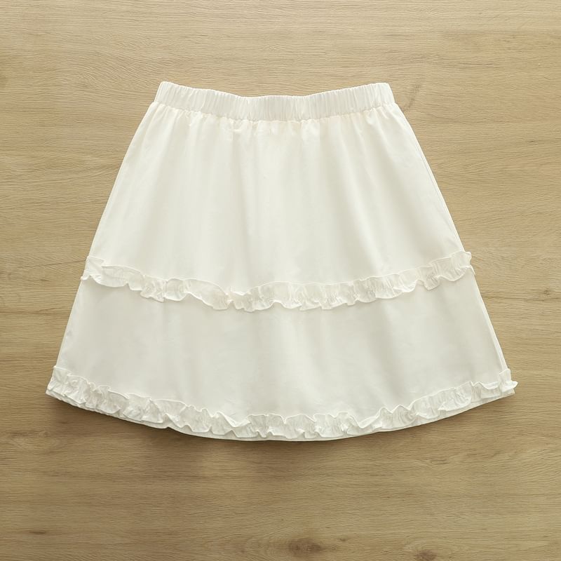 Low Waist Frill Trim Plain Mini A-Line Skirt