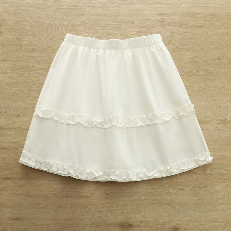 Low Waist Frill Trim Plain Mini A-Line Skirt