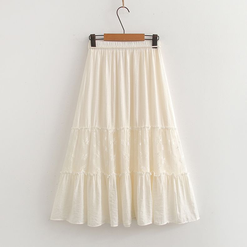 High Waist Lace Panel Maxi A-Line Skirt
