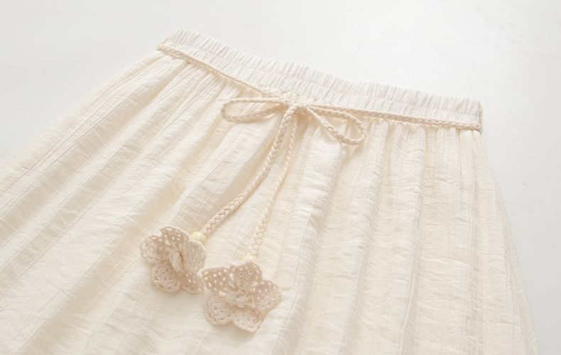 High Waist Lace Panel Maxi A-Line Skirt