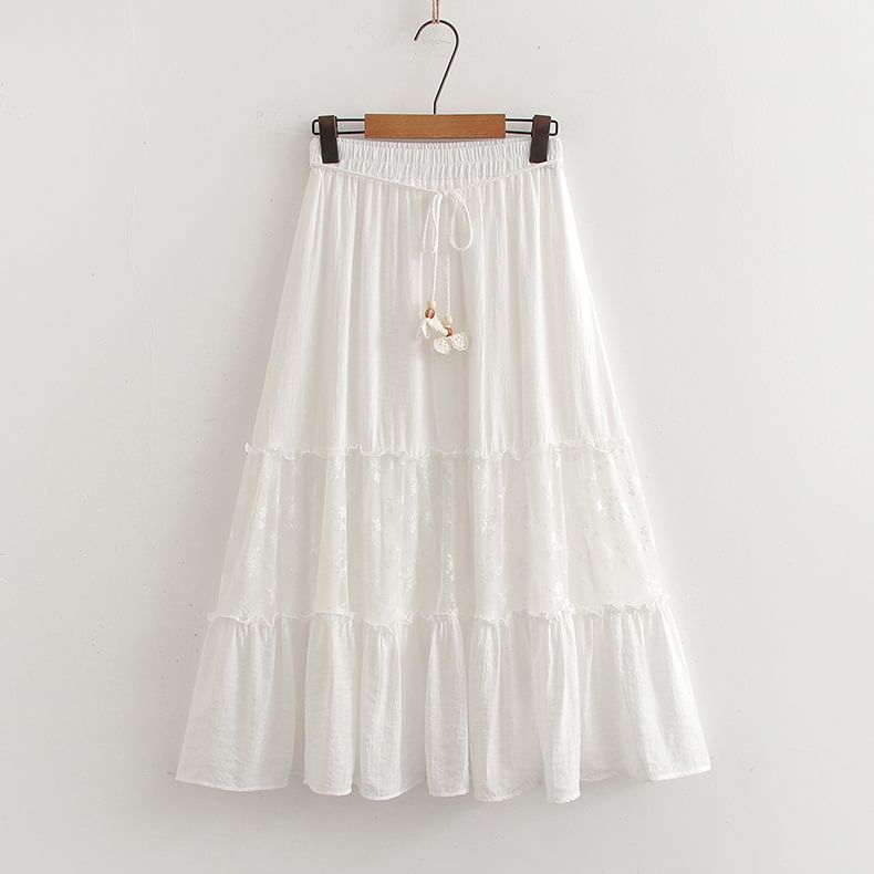 High Waist Lace Panel Maxi A-Line Skirt
