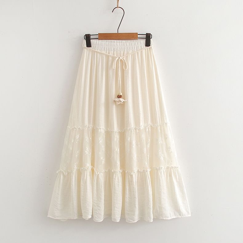 High Waist Lace Panel Maxi A-Line Skirt