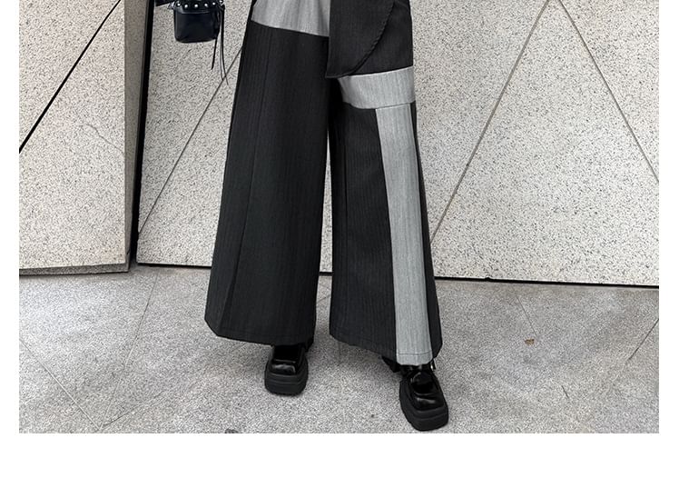 Sleeveless Round Neck Striped Asymmetrical Button Top & Wide Leg Pants