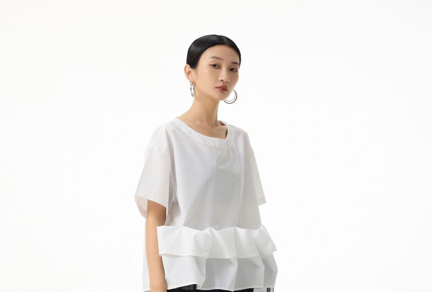 Short Sleeve Round Neck Ruffle Top