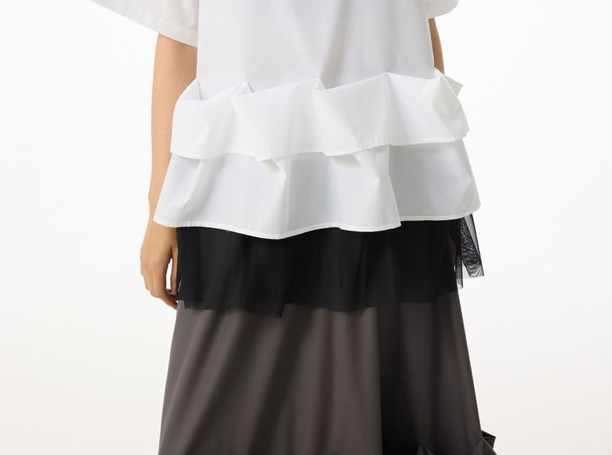 Short Sleeve Round Neck Ruffle Top