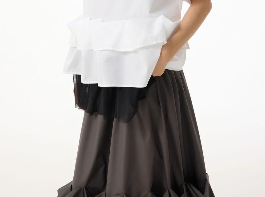 Short Sleeve Round Neck Ruffle Top