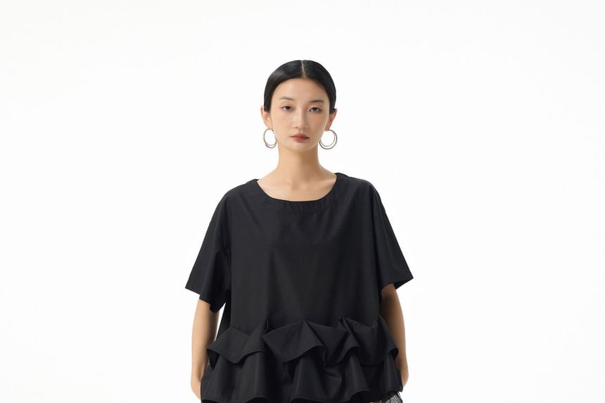 Short Sleeve Round Neck Ruffle Top