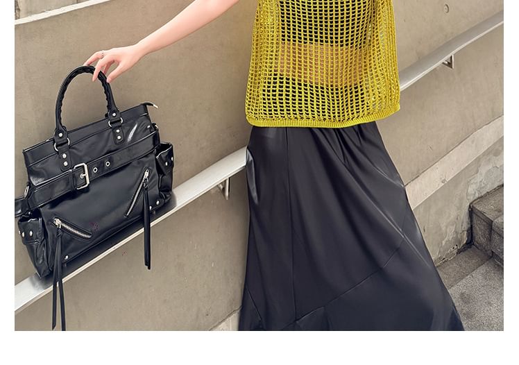 Sleeveless Round Neck Open Knit Top