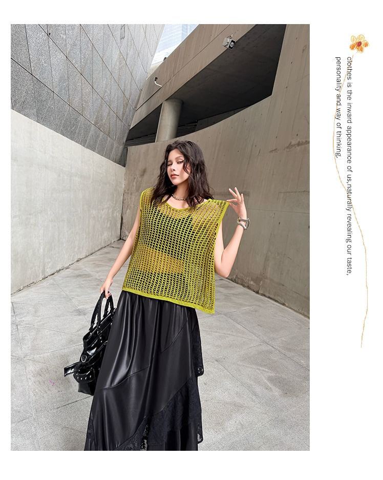 Sleeveless Round Neck Open Knit Top