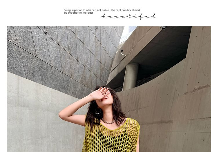 Sleeveless Round Neck Open Knit Top