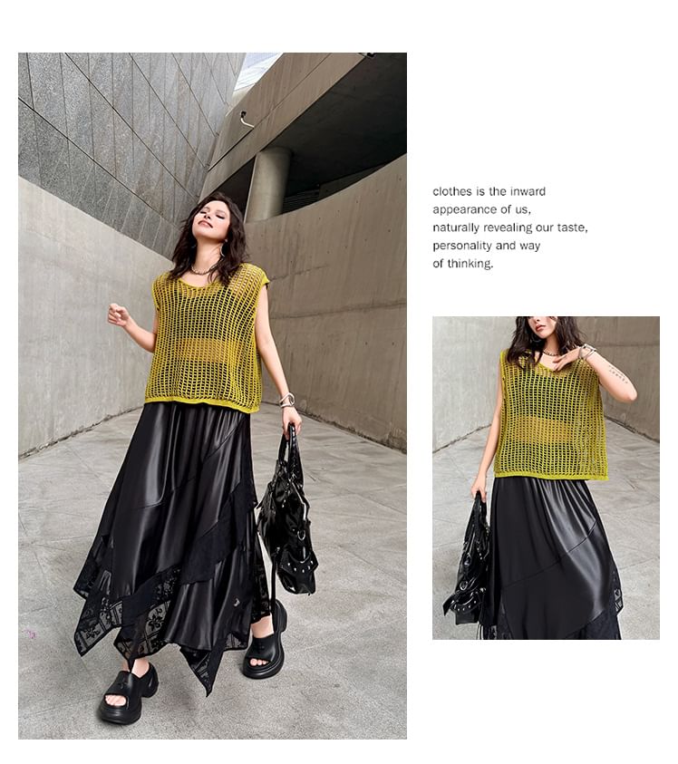Sleeveless Round Neck Open Knit Top