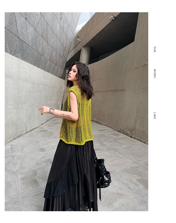 Sleeveless Round Neck Open Knit Top