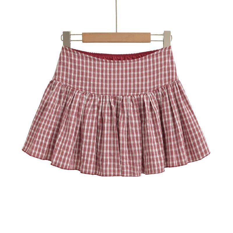 Plaid Elastic Waist Pleated Mini A-line Skirt