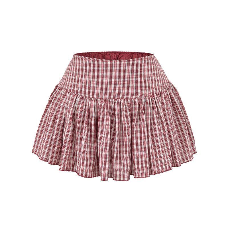 Plaid Elastic Waist Pleated Mini A-line Skirt