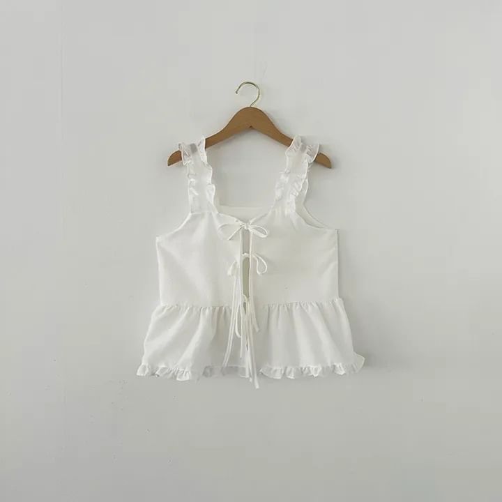 Sleeveless Square Neck Tie Front Ruffle Camisole Top
