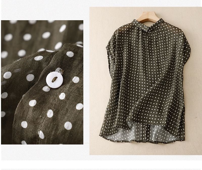 Sleeveless Collared Dotted Button Up Shirt