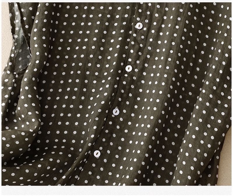 Sleeveless Collared Dotted Button Up Shirt