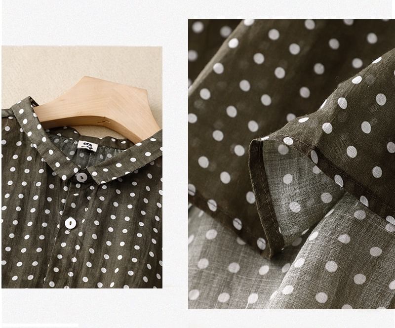 Sleeveless Collared Dotted Button Up Shirt