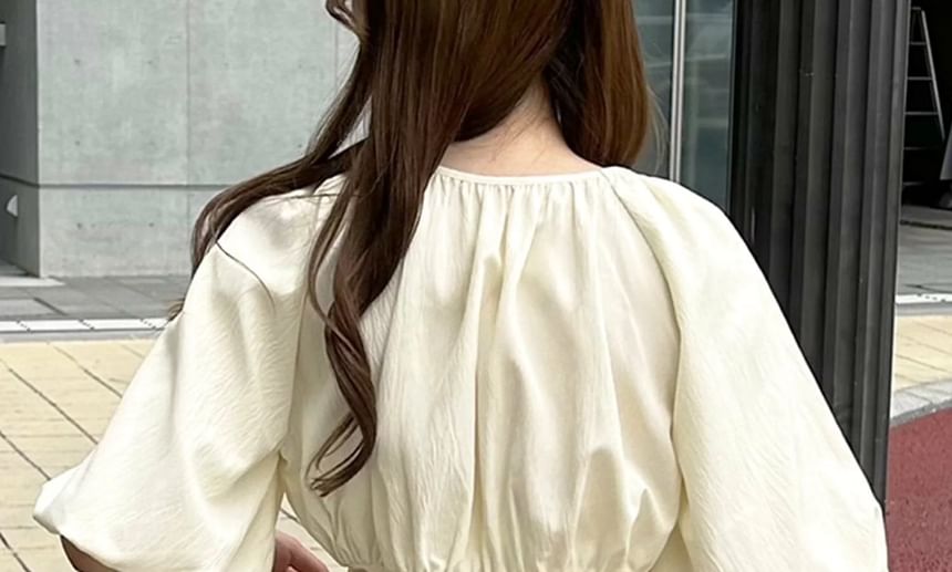 Puff Elbow Sleeve Scoop Neck Crop Top