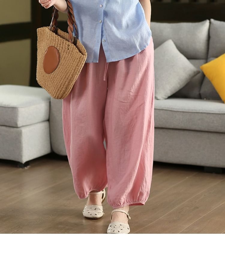 Cap Sleeve Band Collar Linen Button Up Shirt