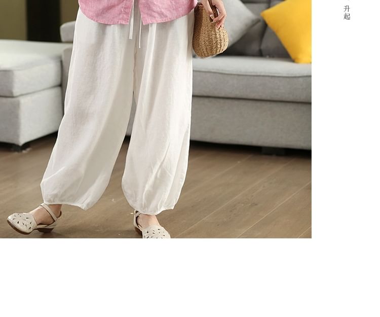 Cap Sleeve Band Collar Linen Button Up Shirt