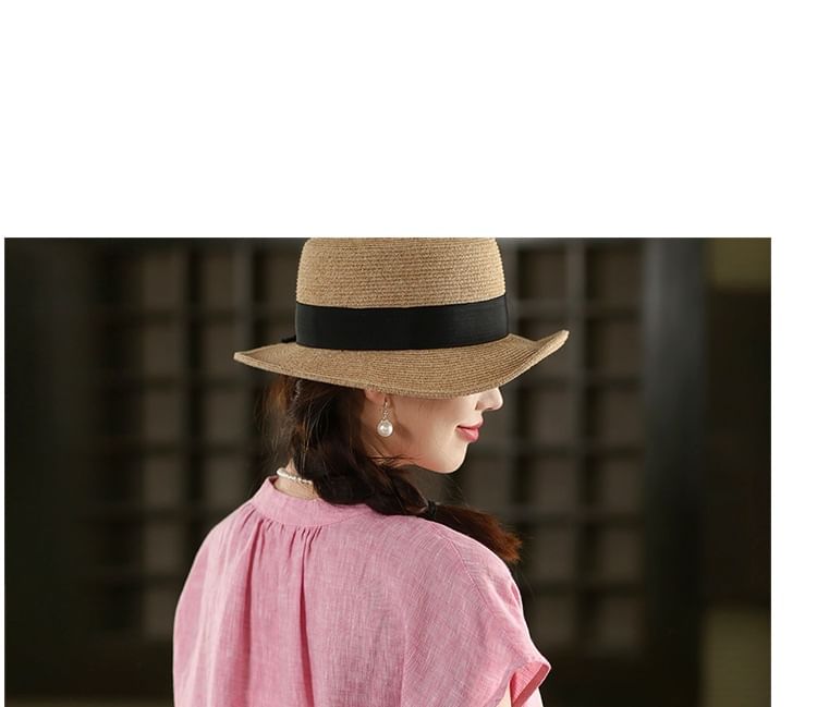 Cap Sleeve Band Collar Linen Button Up Shirt