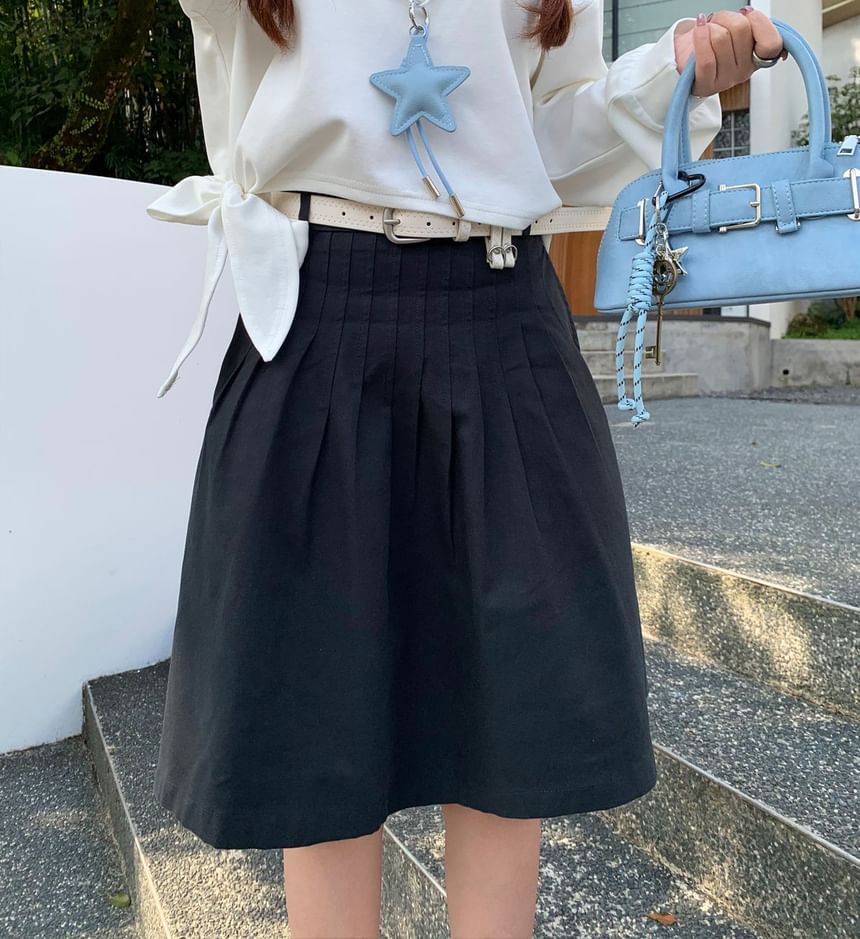 High Waist Plain Pleated A-Line Skirt