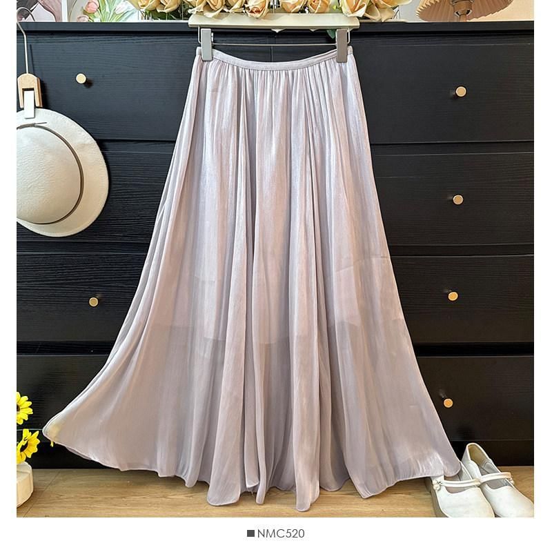 High Waist Plain Sheer Maxi A-Line Skirt