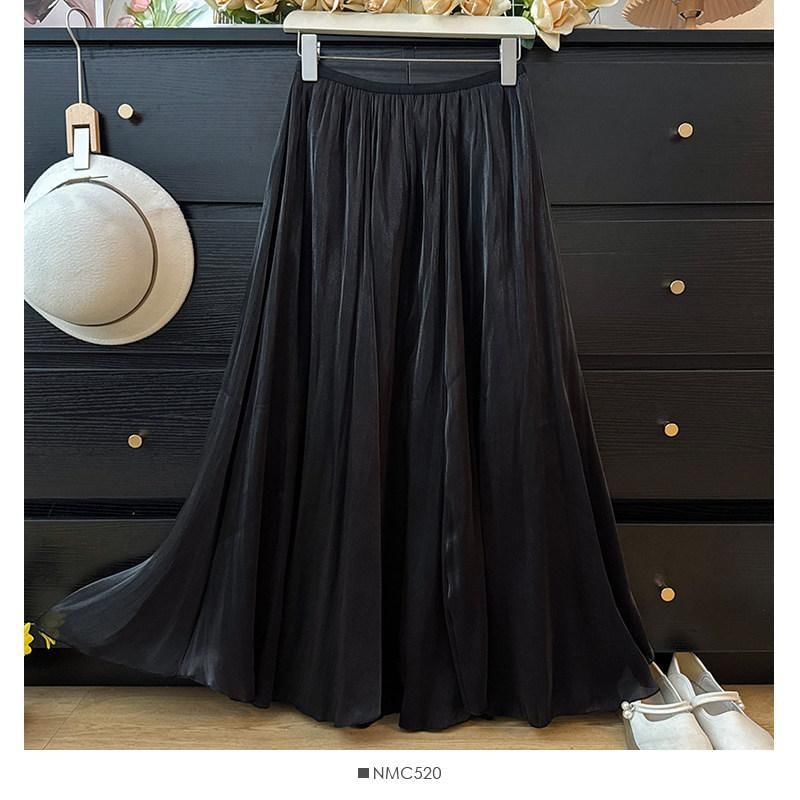 High Waist Plain Sheer Maxi A-Line Skirt