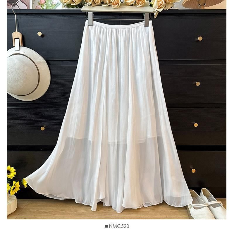 High Waist Plain Sheer Maxi A-Line Skirt