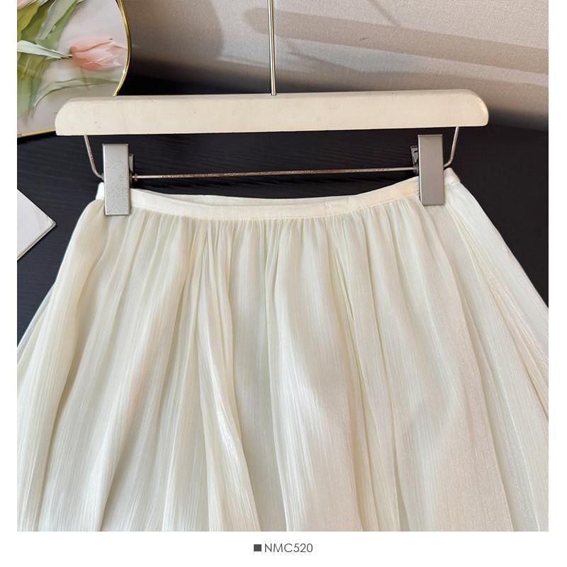 High Waist Plain Sheer Maxi A-Line Skirt